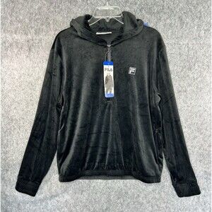 Fila Women's Black Velour Quarter Zip Hoodie Sweatshirt Size Large NWT